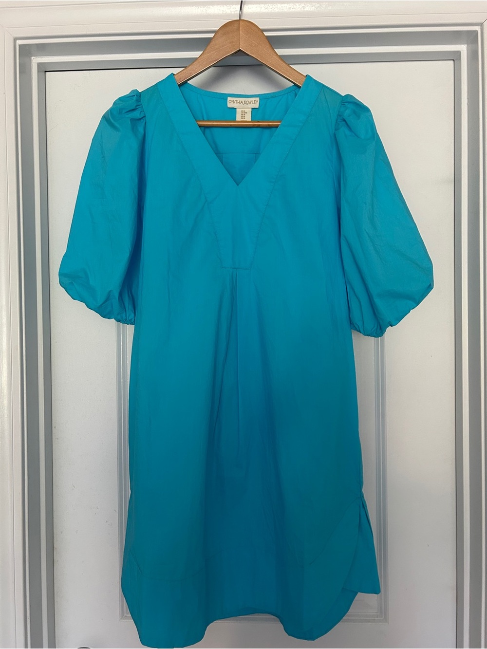 Cynthia Rowley Turquoise V-Neck Puff Sleeve Dress